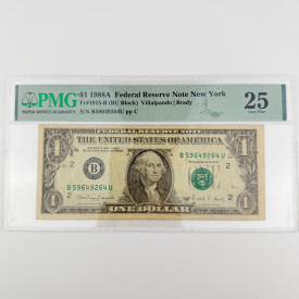 1988A $1 FRN New York Fr. 1915-B BU Block PMG 25 Villalpando/Brady B59649264U