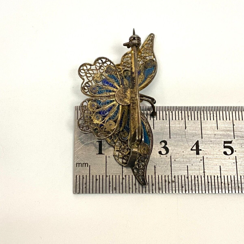 Vintage 800 Silver and Enamel Butterfly Pin