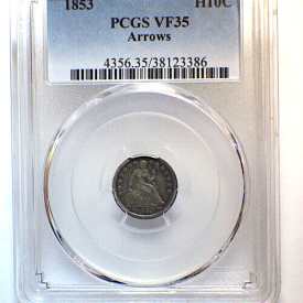 1853 PCGS VF 35 10c SEATED LIBERTY HALF DIMES