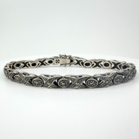 Vintage Signed MO Sterling 925 XO Marcasite Hugs Kisses Love 7.7'' Bracelet 19G