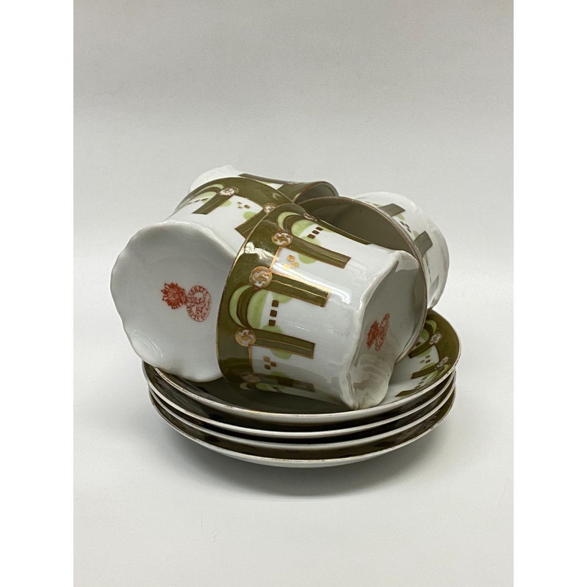 Porcelain tea set of 4 cups and saucers by Gardner Moscow