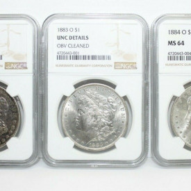 Set Of 3 Morgan Silver $1 Dollar 1882 1883 1884 O Coins