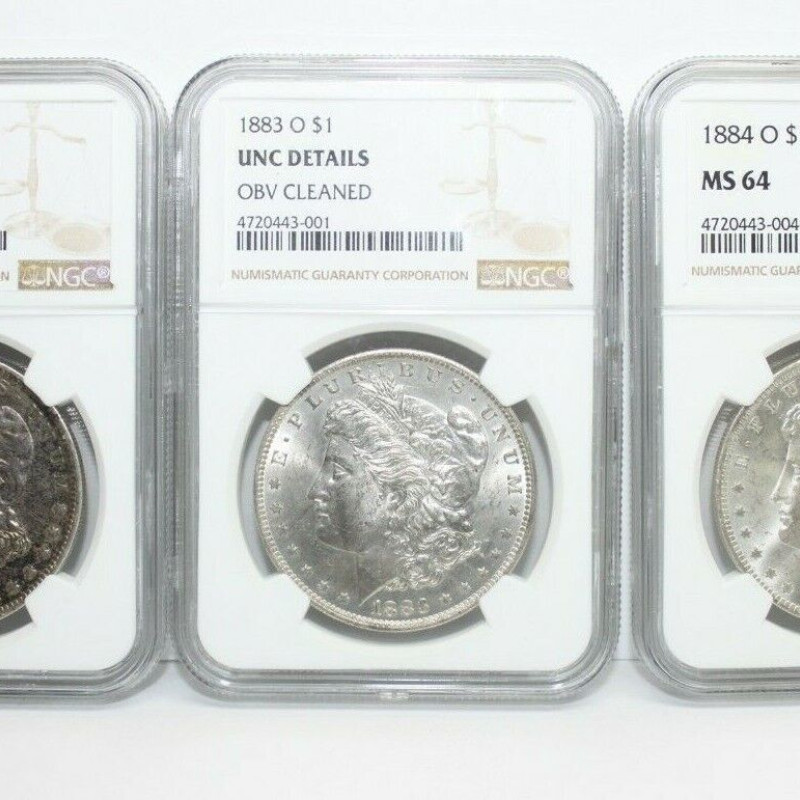 Set Of 3 Morgan Silver $1 Dollar 1882 1883 1884 O Coins
