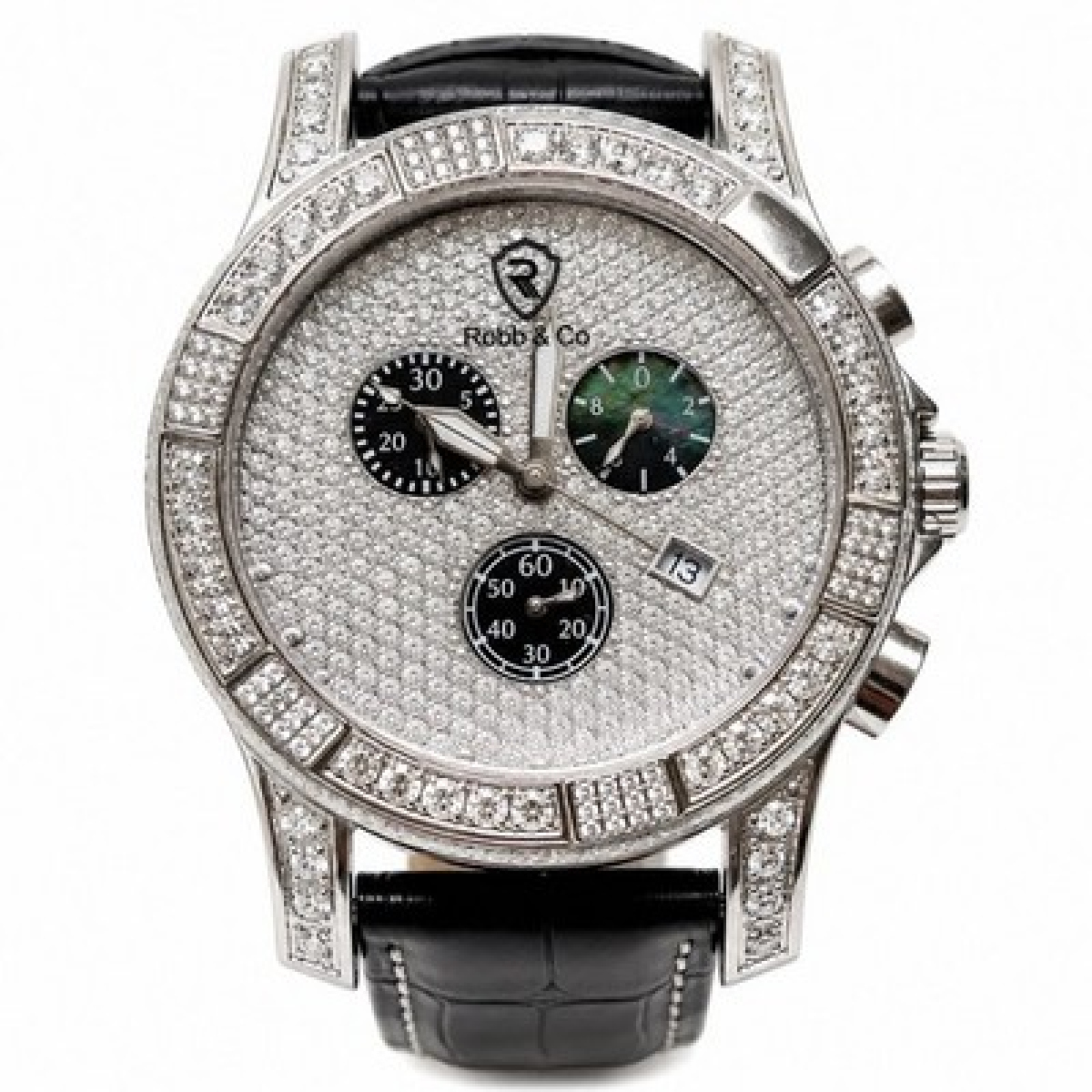 Robb & Co Swiss Chronograph 5.5 CT Genuine Diamond Sapphire Crystal Watch - Robb & Co
