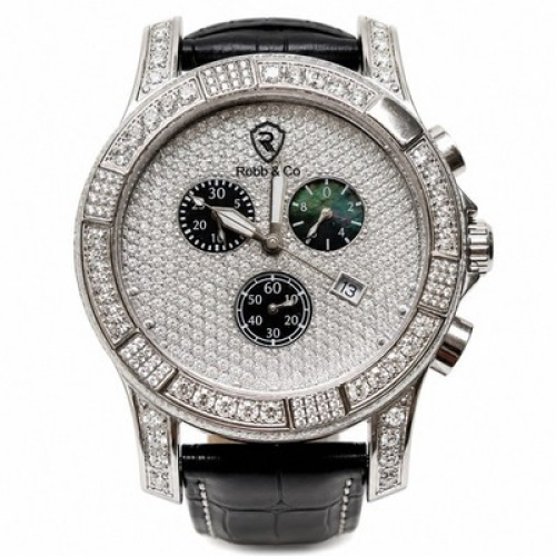 Robb & Co Swiss Chronograph 5.5 CT Genuine Diamond Sapphire Crystal Watch Robb & Co Swiss Chronograph 5.5 CT Genuine Diamond Sapphire Crystal Watch
