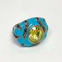 Sterling Silver Ring Faceted Citrine Crystal and Marcisites Blue Enamel Sz 7