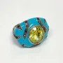 Sterling Silver Ring Faceted Citrine Crystal and Marcisites Blue Enamel Sz 7