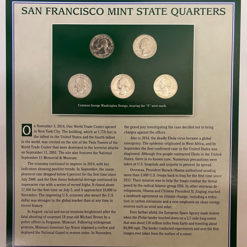 Limited-edition commemorative State Quarters, issued 2014. Brilliant condition