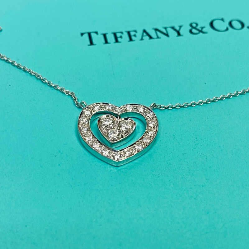 Tiffany & Co. Platinum Diamond Dangle Heart Pendant Necklace .67 CTW 16" Tiffany & Co. Platinum Diamond Dangle Heart Pendant Necklace .67 CTW 16"