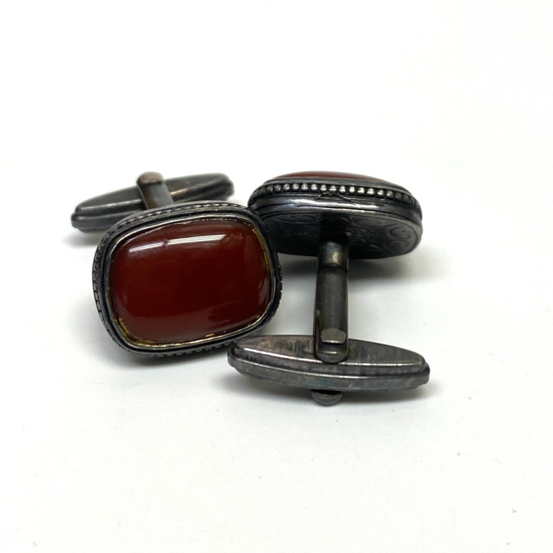 Vintage Red Agate Cufflinks Sterling Silver