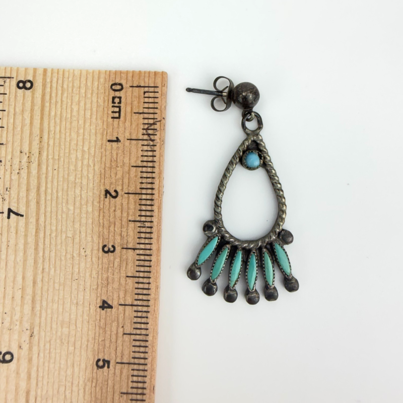 Vintage Silver Turquoise Zuni Petit Style Point Pierced Earrings