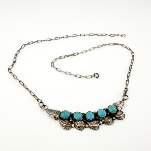 Virgil Leekya Navajo Sterling Silver 5-Stone Turquoise Bar Necklace Virgil Leekya Navajo Sterling Silver 5-Stone Turquoise Bar Necklace