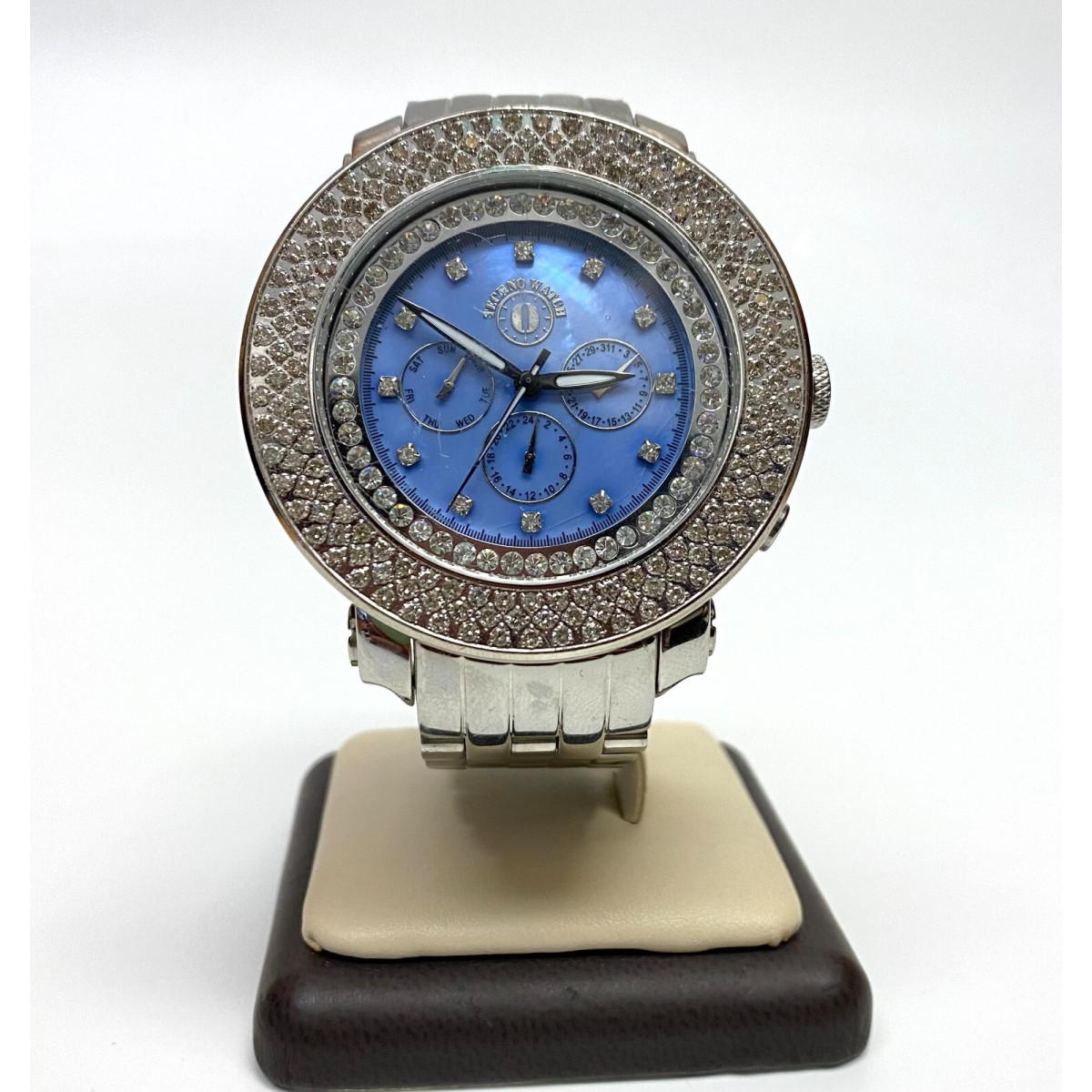 Techno Watch Blue Dial with 4ct Diamonds, 50 mm
