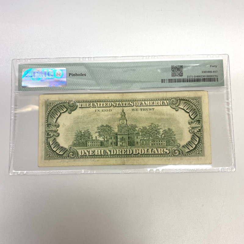 Fr 2171-D 1985 $100 FRN Cleveland Pinholes PMG 40 Fr 2171-D 1985 $100 FRN Cleveland Pinholes PMG 40