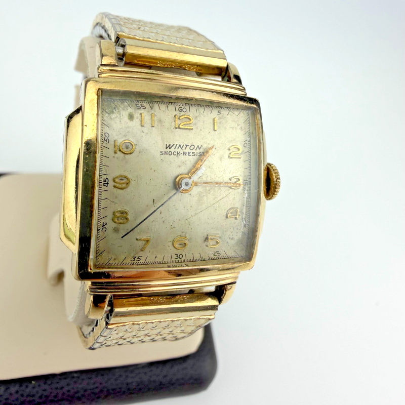 Vintage Winton Shock-Resist Rectangular Gold Filled Watch Mesh Bracelet Swiss