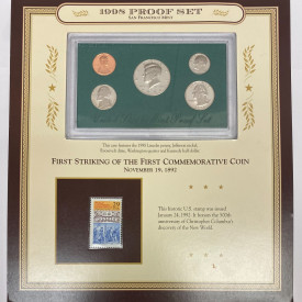 1998 US Mint Proof Set San Francisco Set Display Card W/Stamp Columbia’s Expo
