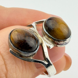 Vintage Mexican Sterling Silver Tiger's Eye Bypass Ring Signed Mexico TF-57 925