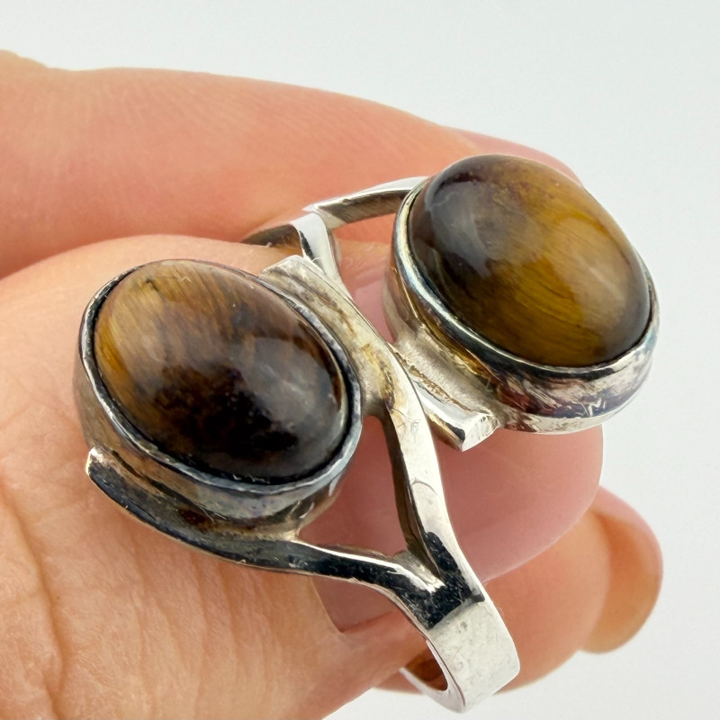 Vintage Mexican Sterling Silver Tiger's Eye Bypass Ring Signed Mexico TF-57 925