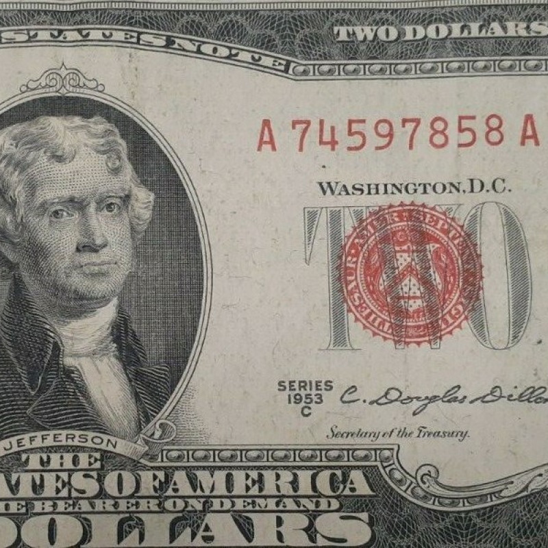 $2 1953 C  Red Seal United States Note Dollar Bill