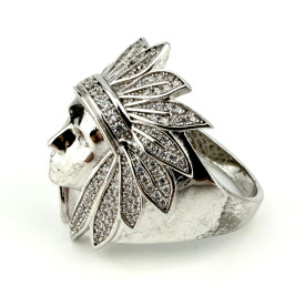 Zirconia Indian Head Chief Ring (Silver 925) Size 13.5