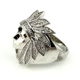Zirconia Indian Head Chief Ring (Silver 925) Size 13.5