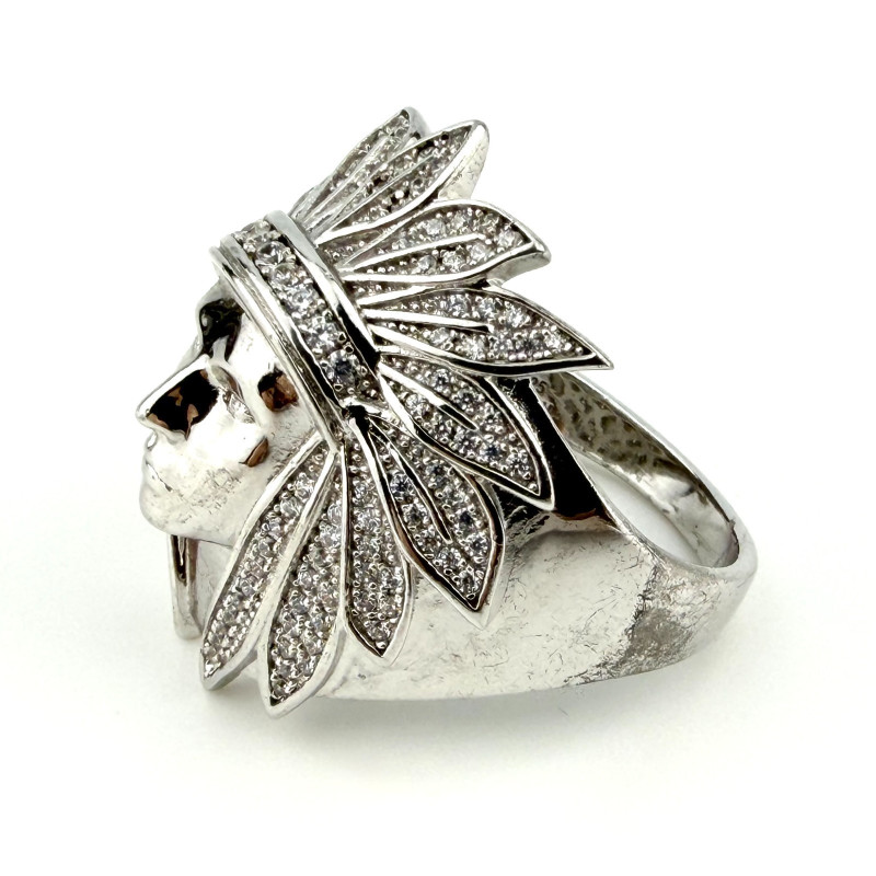 Zirconia Indian Head Chief Ring (Silver 925) Size 13.5