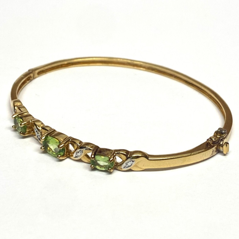 Sparkly Over Sterling Silver Dipped Gold Peridot Green & Clear Stones Oval 