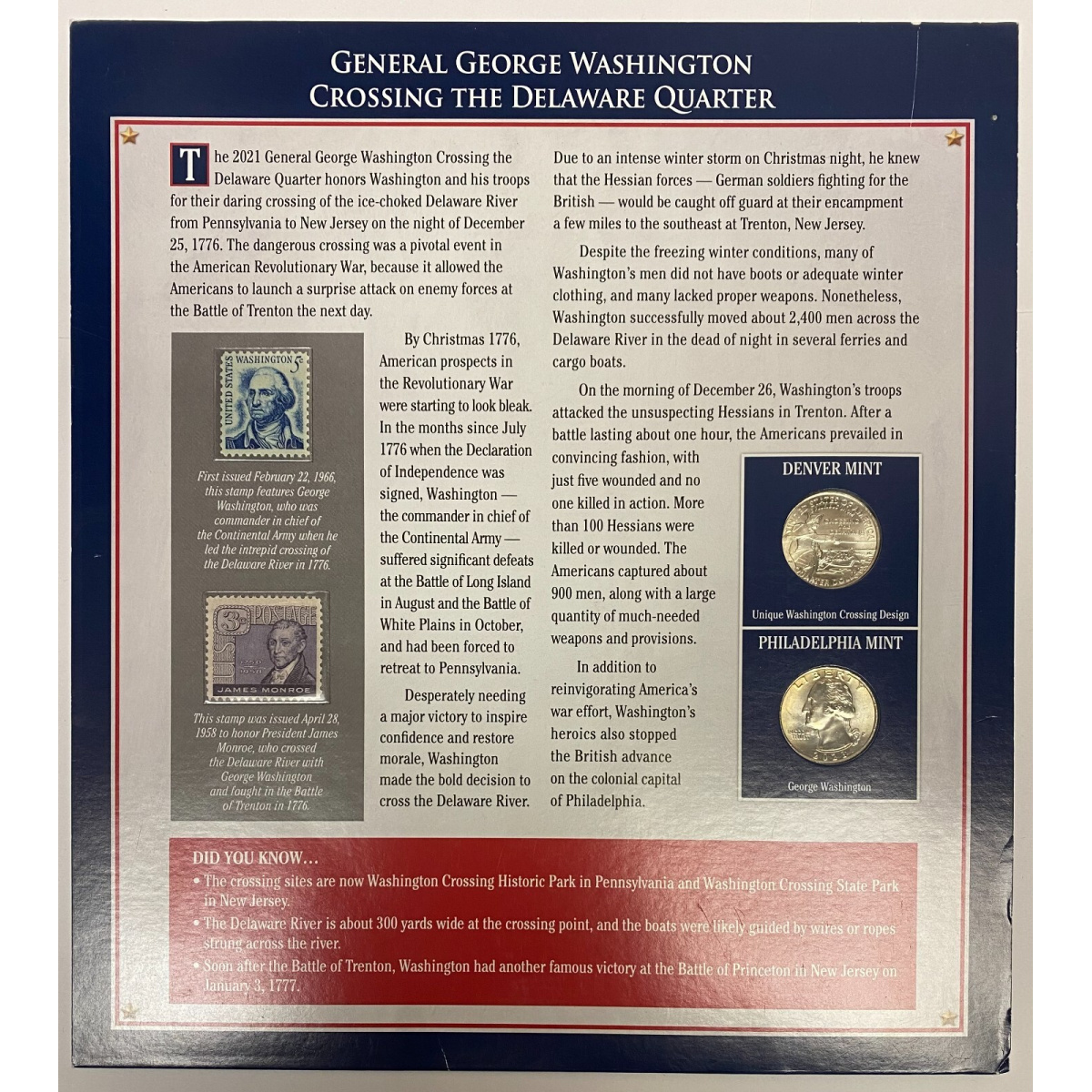 General George Washington Crossing the Delaware Quarter Philadelphia&Denver Mint