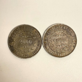 1852 Brazil 2000 Reis silver coins, 2 pcs
