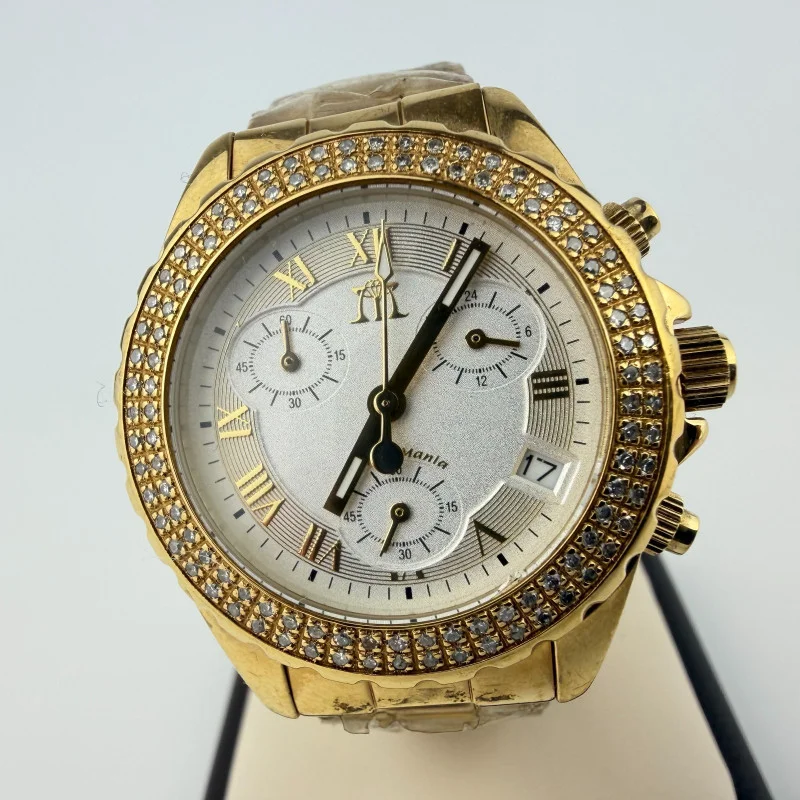 Techno Mania Real Diamond Bezel Chronograph Gold Stainless Steel Watch