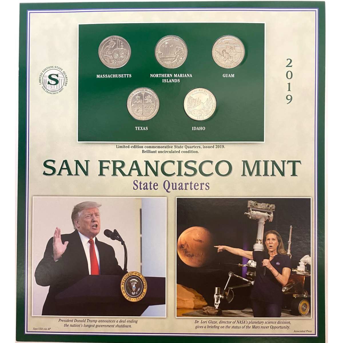 Limited-edition commemorative State Quarters, issued 2019. Brilliant condition
