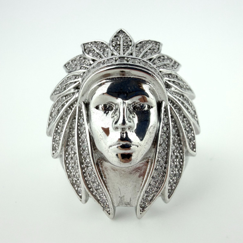 Zirconia Indian Head Chief Ring (Silver 925) Size 13.5