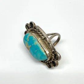 Vintage Native American Oval Turquoise Sterling Silver Ring Size 5