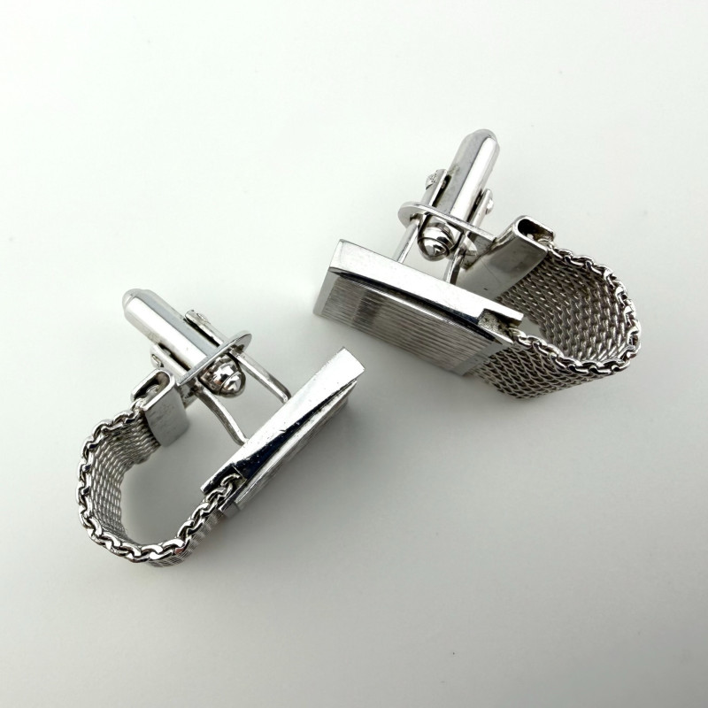 Vintage Square Cuff Links Textured Silver Tone Mesh Wrap Setting Cufflinks
