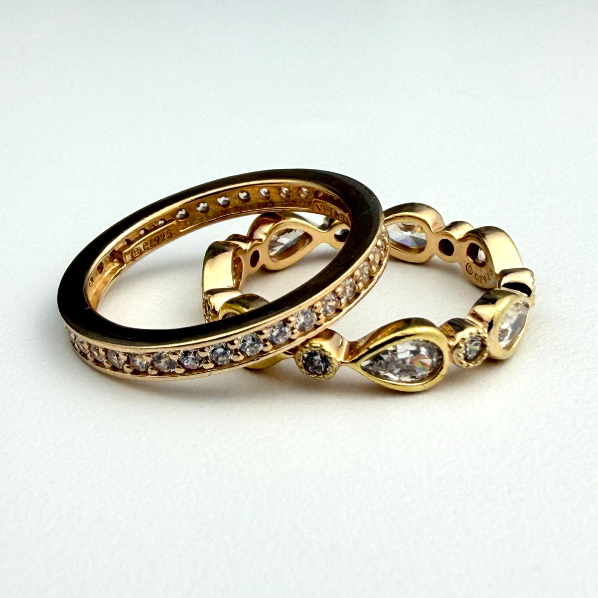 Art Deco Gold Plated 925 Sterling Silver CZ Rings Set Engagement Band - Unbranded