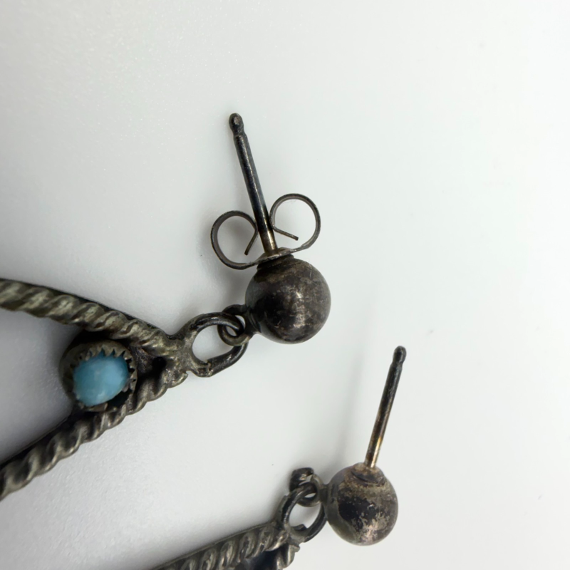 Vintage Silver Turquoise Zuni Petit Style Point Pierced Earrings