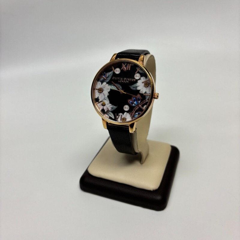 Olivia Burton Bejeweled Florals Leather Strap Watch