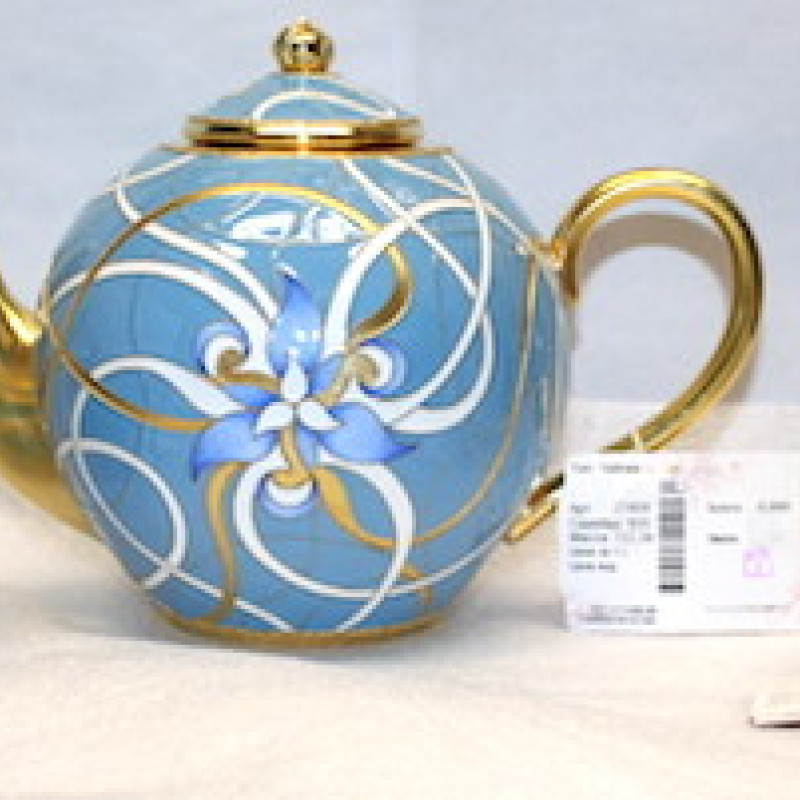 Russian silver 925 & 24k Gold Plated Teapot & 2 Teacups Enamel Filigree