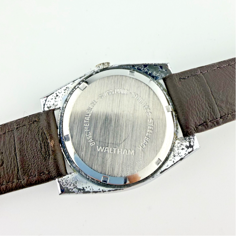 Vintage Waltham 17 Jewel Mechanical Watch Swiss Linen Dial Men's Leather Band