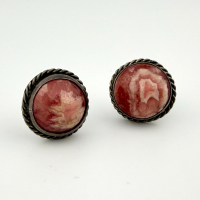 Vintage Handmade Sterling Silver Rhodochrosite Stud Earrings