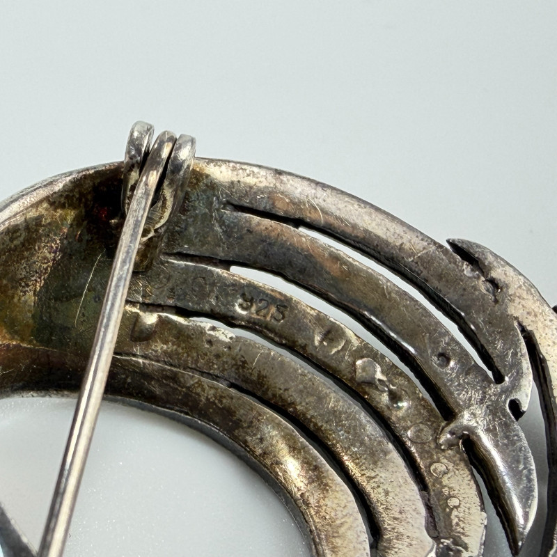 Vintage Sterling Silver 925 & Marcasite Swirl Brooch Stamped Pin EARLY-MID 20c