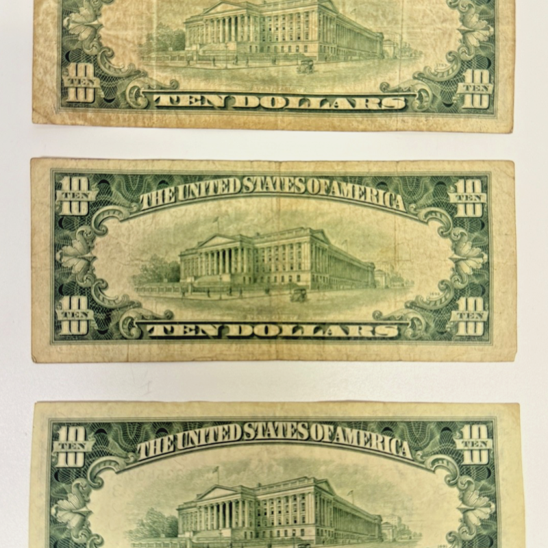 Lot of 3 Series 1950C $10 Federal Reserve Notes Old U.S. Ten Dollar Bills
