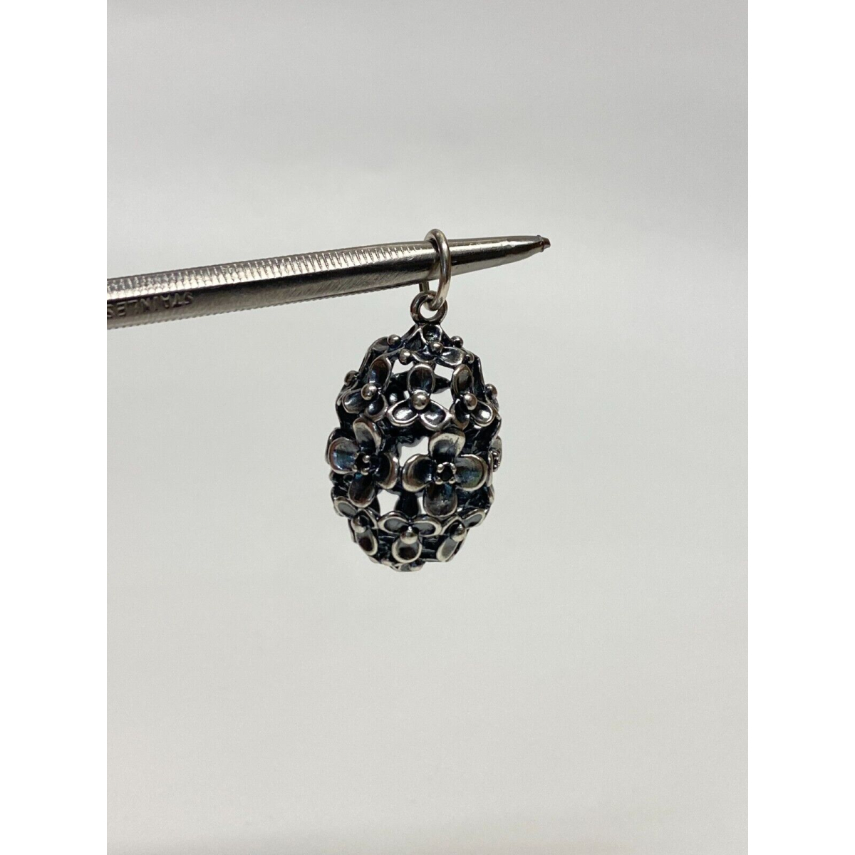PANDORA 925 Sterling Silver Real Black Spinel Gem Wanda's Garden Flower Pendant