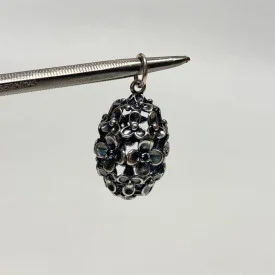 PANDORA 925 Sterling Silver Real Black Spinel Gem Wanda's Garden Flower Pendant