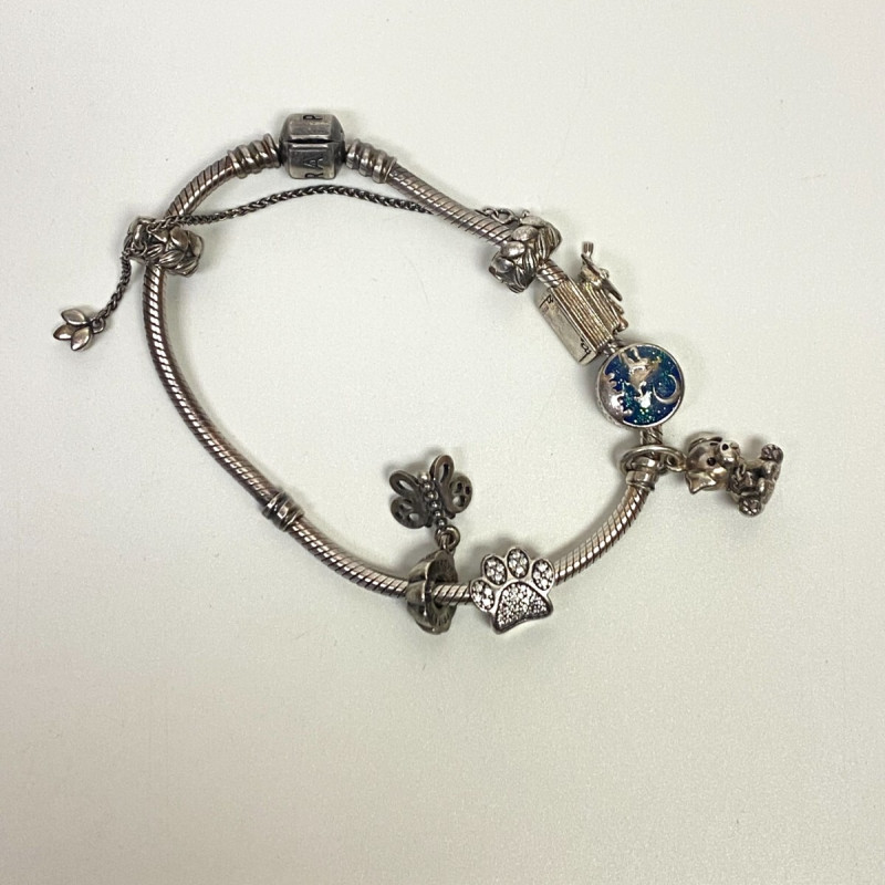 Pandora Solid Sterling Silver Multi-Charm Snake Bracelet 7 in, Box Pandora Solid Sterling Silver Multi-Charm Snake Bracelet 7 in, Box