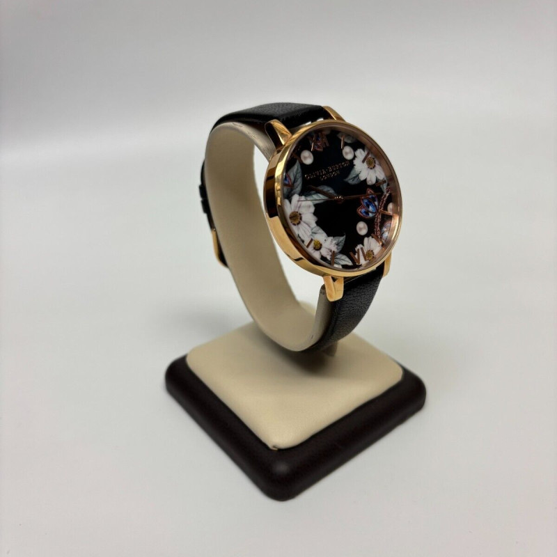 Olivia Burton Bejeweled Florals Leather Strap Watch