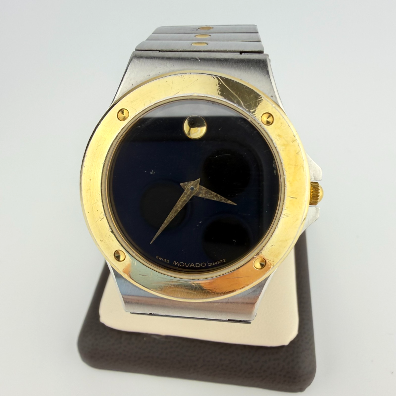 Movado Swiss Museum Classic Mens St. Steel Watch Gold tone Dots Two-Tone