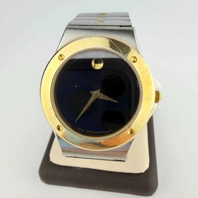 Movado Swiss Museum Classic Mens St. Steel Watch Gold tone Dots Two-Tone