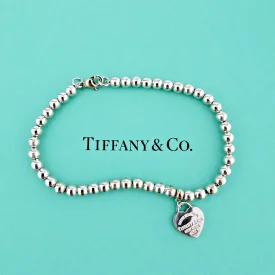 Tiffany & Co. Sterling Silver Return to Tiffany Heart Tag Bead Bracelet 6.75
