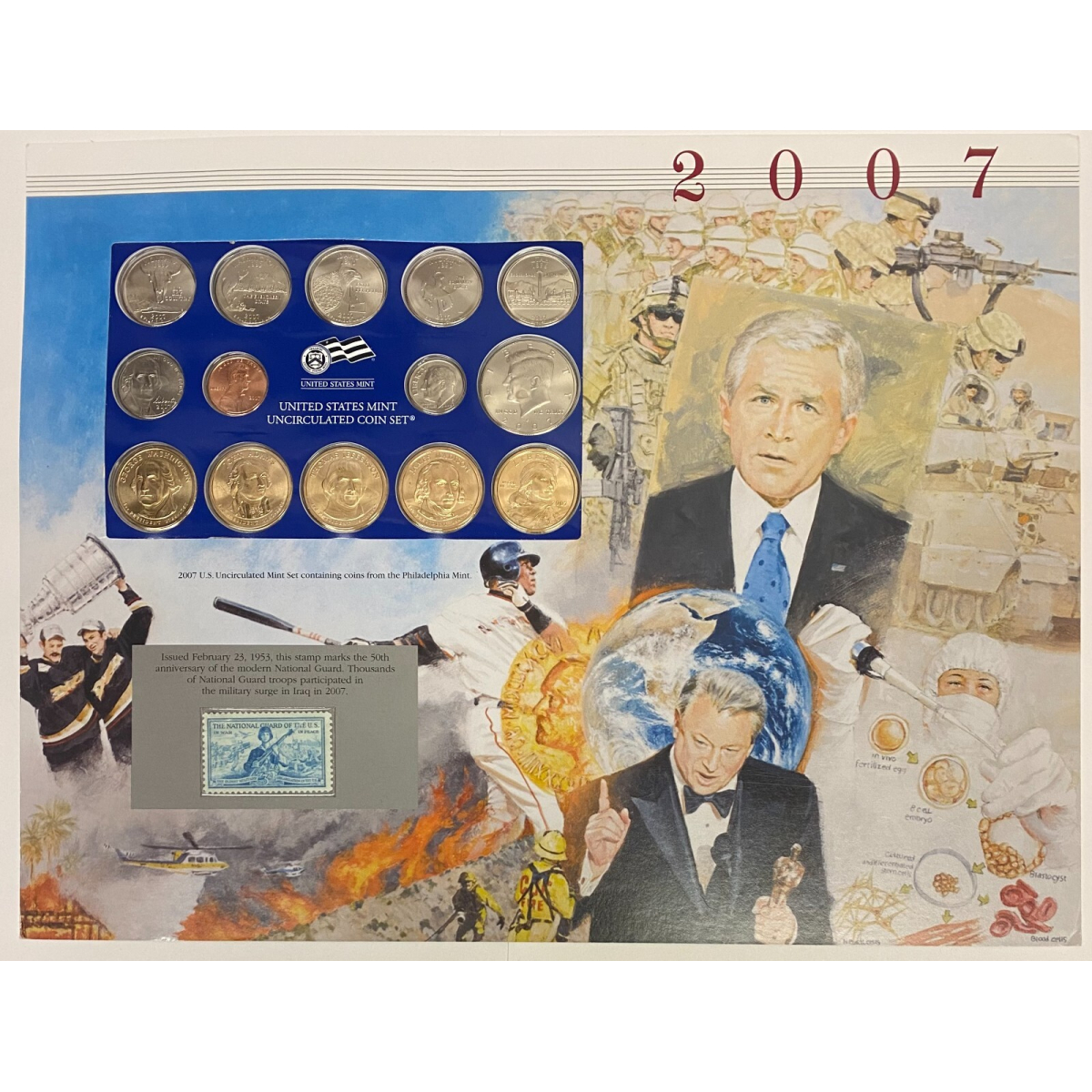 2007 P Uncirculated Mint Set Postal Commemorative Society Coin & Stamps